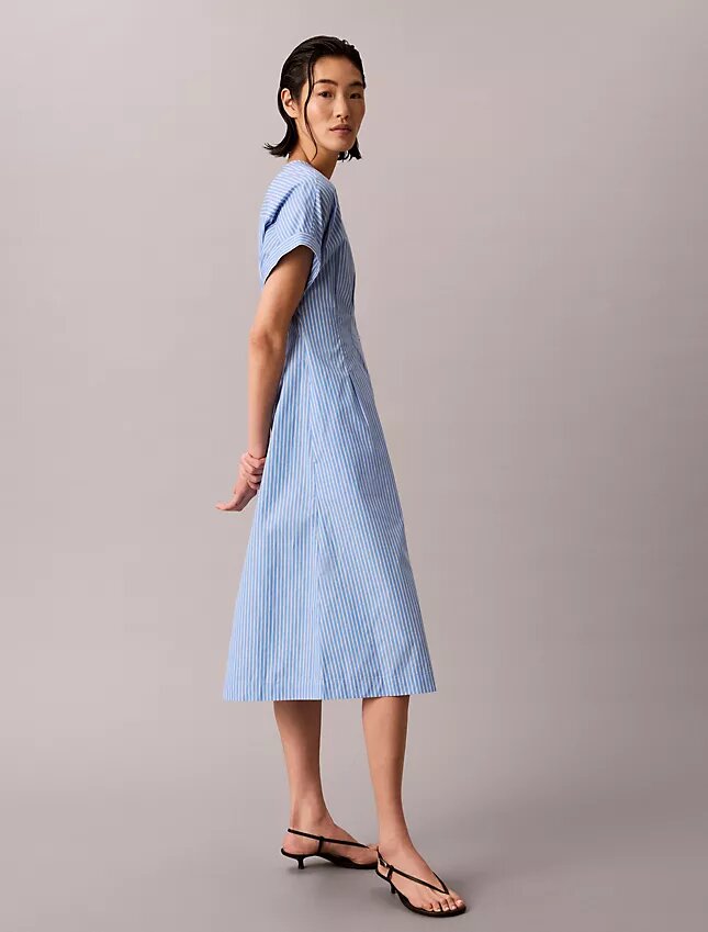Vestido Midi de Popeline de Algodão às Riscas Vestido Midi de Popeline de Algodão às Riscas