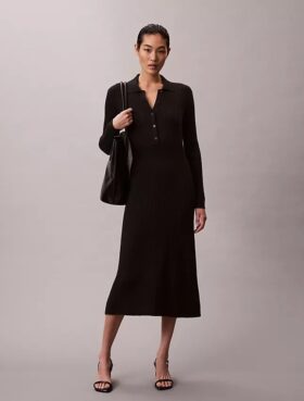 Vestido Midi em Algodão Liso com Canelado
