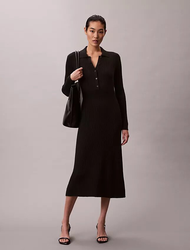 Vestido Midi em Algodão Liso com Canelado Vestido Midi em Algodão Liso com Canelado