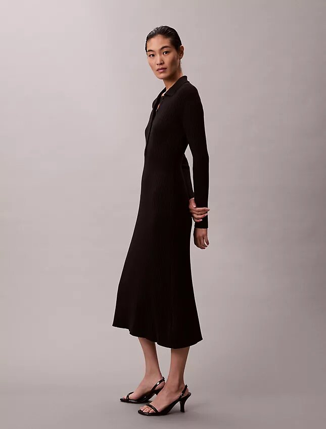 Vestido Midi em Algodão Liso com Canelado Vestido Midi em Algodão Liso com Canelado
