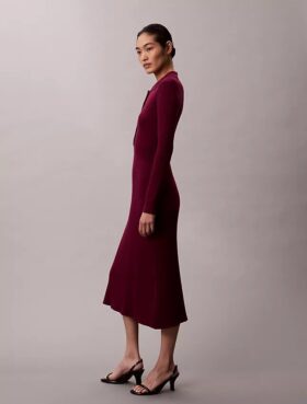 Vestido Midi em Algodão Liso com Canelado