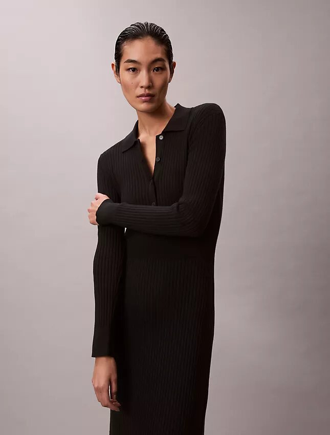 Vestido Midi em Algodão Liso com Canelado Vestido Midi em Algodão Liso com Canelado