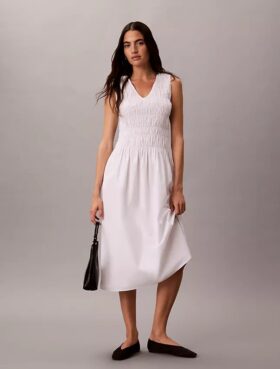 Vestido Midi em Popeline de Algodão