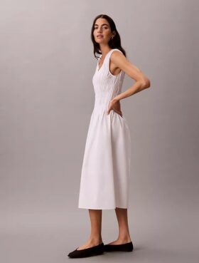 Vestido Midi em Popeline de Algodão