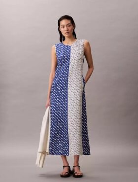 Vestido Midi em Sarja de Viscose Estampada