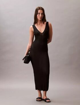Vestido Midi em Viscoza Canelada