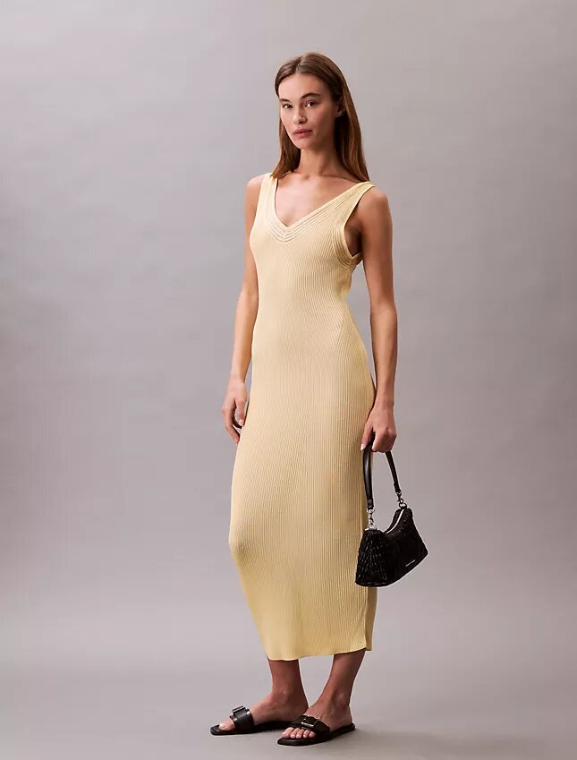 Vestido Midi em Viscoza Canelada Vestido Midi em Viscoza Canelada