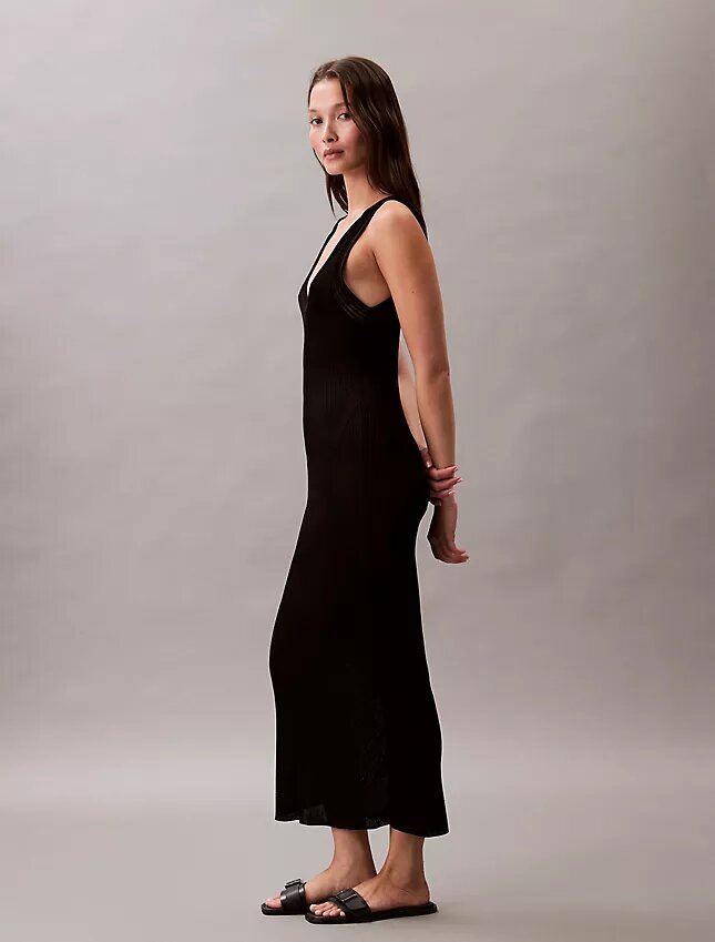 Vestido Midi em Viscoza Canelada Vestido Midi em Viscoza Canelada