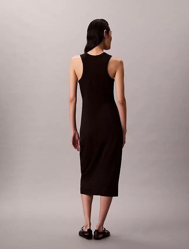 Vestido Midi Sem Mangas com Logótipo Calvin Klein Vestido Midi Sem Mangas com Logótipo Calvin Klein