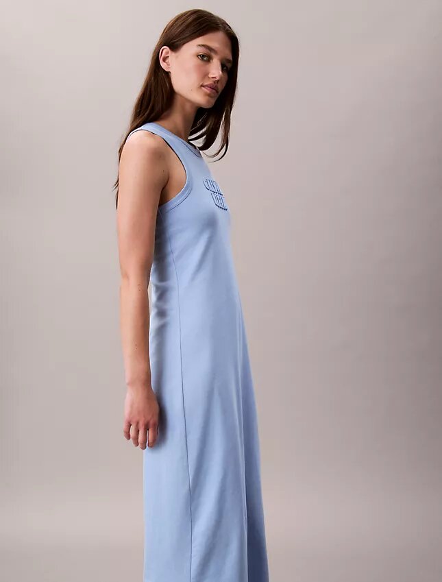 Vestido Midi Sem Mangas com Logótipo Calvin Klein Vestido Midi Sem Mangas com Logótipo Calvin Klein