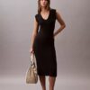 Vestido midi sem mangas em malha Vestido midi sem mangas em malha