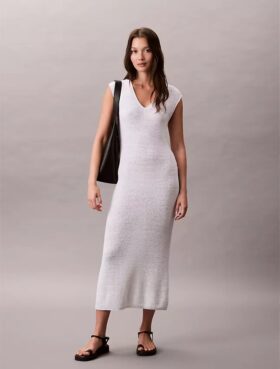 Vestido midi sem mangas em malha