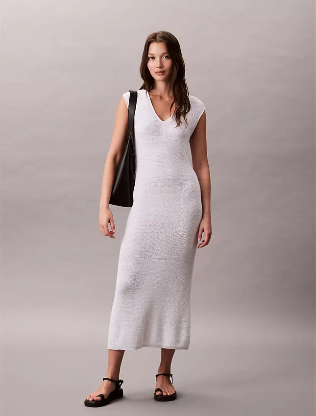Vestido midi sem mangas em malha Vestido midi sem mangas em malha