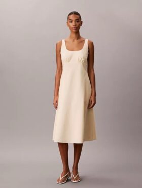 Vestido midi sem mangas em popeline de algodão