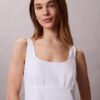 Vestido midi sem mangas em popeline de algodão Vestido midi sem mangas em popeline de algodão