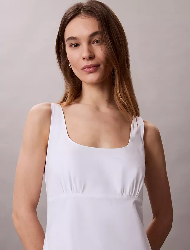 Vestido midi sem mangas em popeline de algodão Vestido midi sem mangas em popeline de algodão