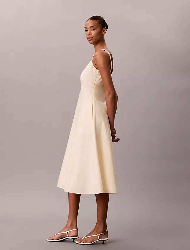 Vestido midi sem mangas em popeline de algodão Vestido midi sem mangas em popeline de algodão