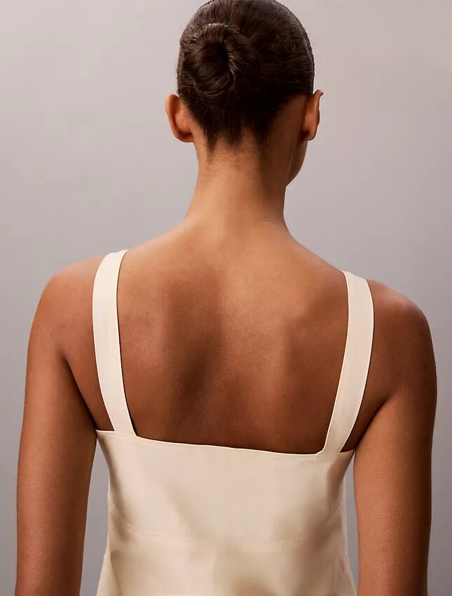 Vestido midi sem mangas em popeline de algodão Vestido midi sem mangas em popeline de algodão