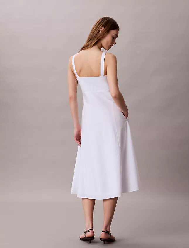 Vestido midi sem mangas em popeline de algodão Vestido midi sem mangas em popeline de algodão