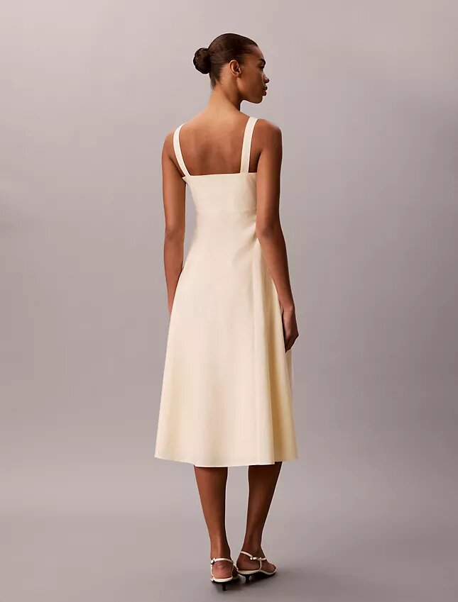 Vestido midi sem mangas em popeline de algodão Vestido midi sem mangas em popeline de algodão
