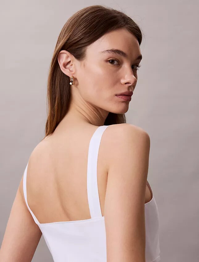 Vestido midi sem mangas em popeline de algodão Vestido midi sem mangas em popeline de algodão