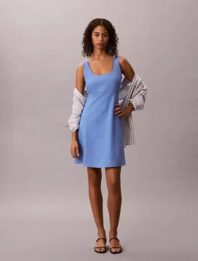 Vestido mini em mistura de linho