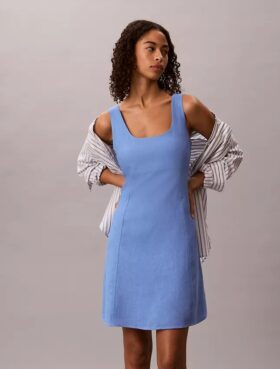 Vestido mini em mistura de linho