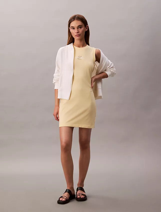 Vestido mini sem mangas com logótipo gráfico Vestido mini sem mangas com logótipo gráfico