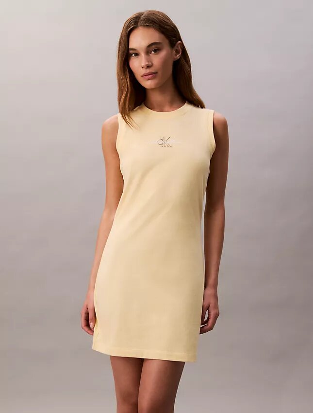 Vestido mini sem mangas com logótipo gráfico Vestido mini sem mangas com logótipo gráfico