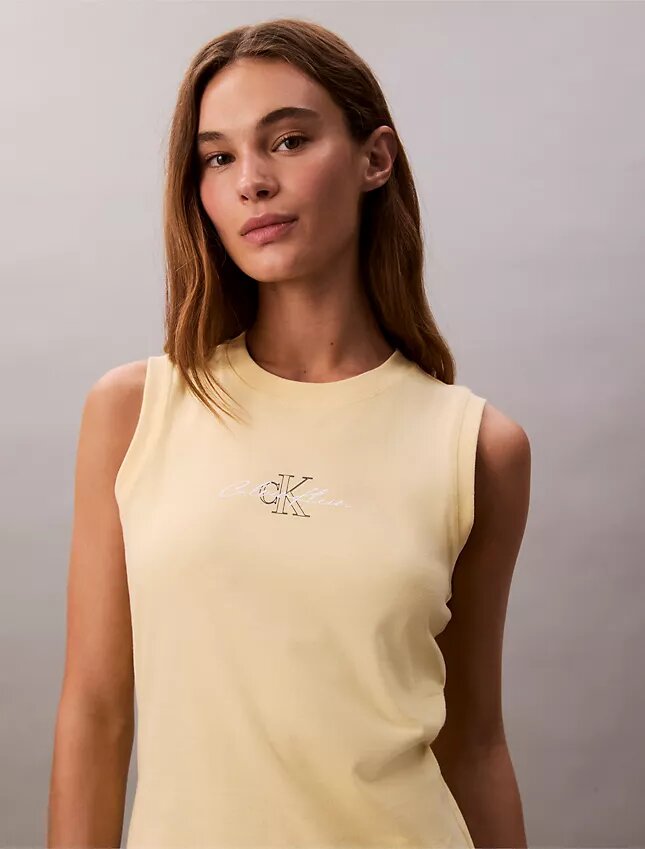 Vestido mini sem mangas com logótipo gráfico Vestido mini sem mangas com logótipo gráfico