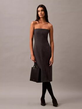 Vestido sem alças em mistura de lã escovada