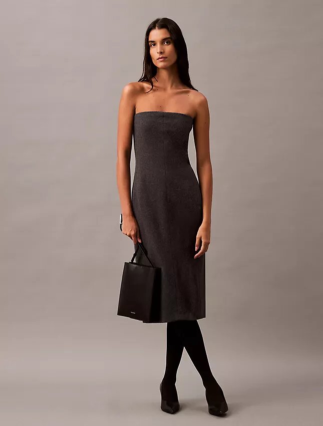 Vestido sem alças em mistura de lã escovada Vestido sem alças em mistura de lã escovada