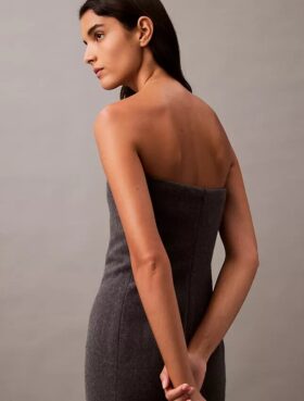 Vestido sem alças em mistura de lã escovada
