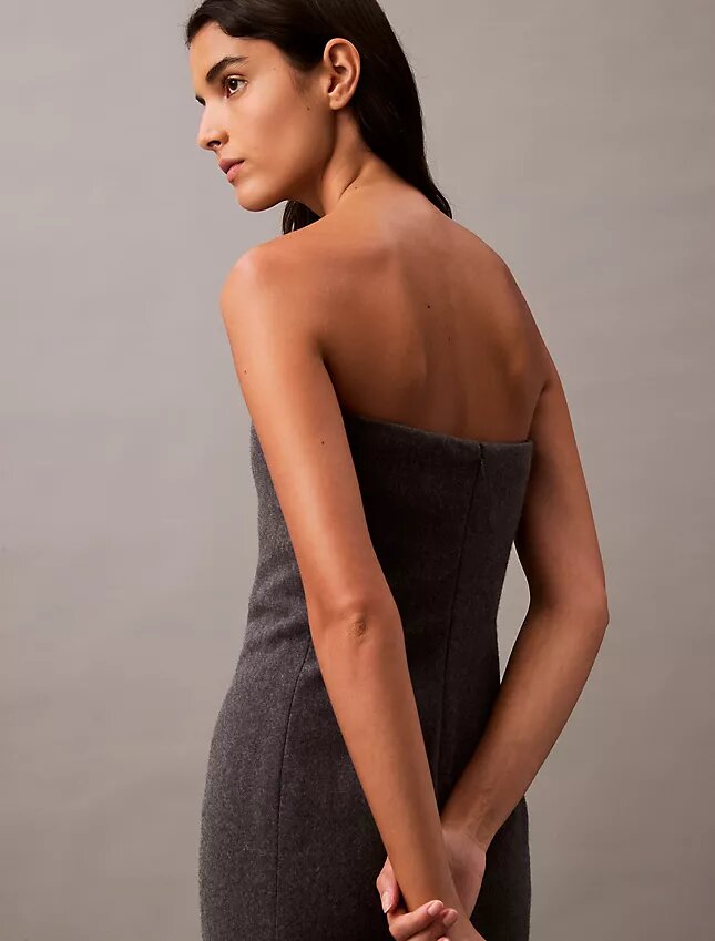 Vestido sem alças em mistura de lã escovada Vestido sem alças em mistura de lã escovada