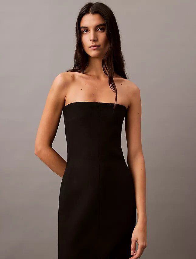 Vestido sem alças em mistura de lã escovada Vestido sem alças em mistura de lã escovada