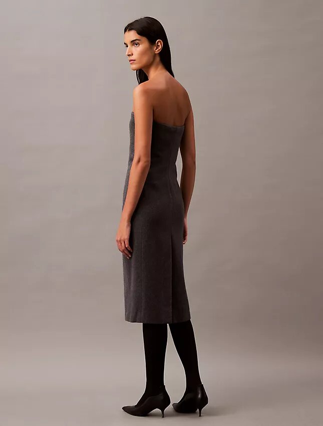 Vestido sem alças em mistura de lã escovada Vestido sem alças em mistura de lã escovada