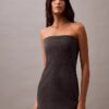 Vestido sem alças em mistura de lã escovada Vestido sem alças em mistura de lã escovada