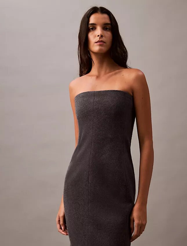 Vestido sem alças em mistura de lã escovada Vestido sem alças em mistura de lã escovada