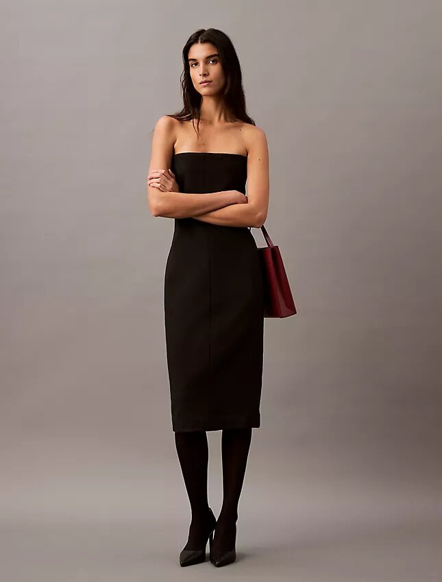 Vestido sem alças em mistura de lã escovada Vestido sem alças em mistura de lã escovada