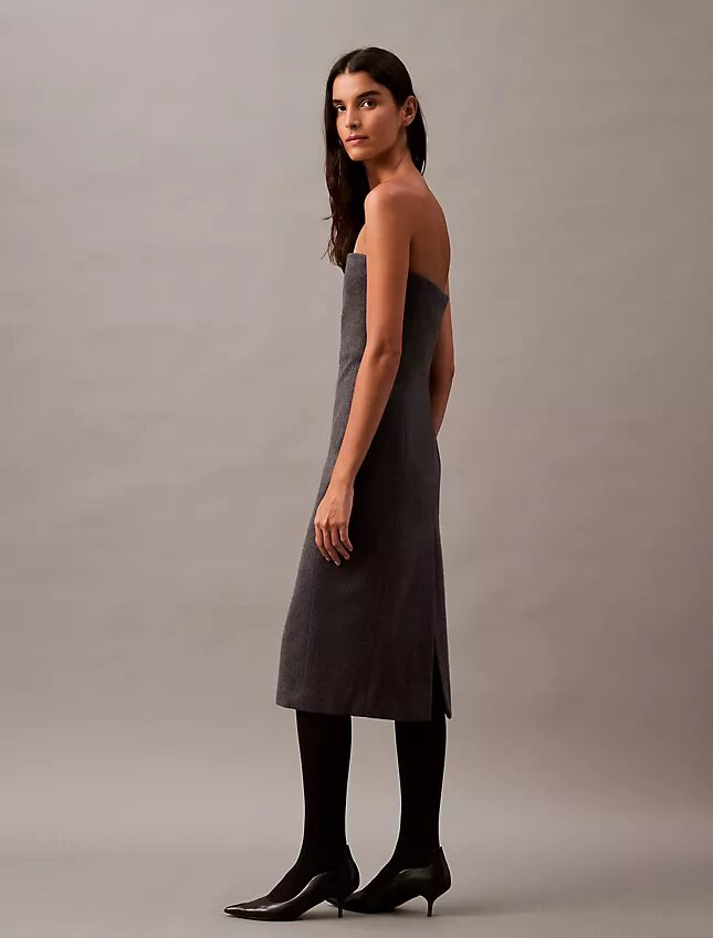 Vestido sem alças em mistura de lã escovada Vestido sem alças em mistura de lã escovada