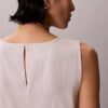 Vestido sem mangas com decote em V e cinto, em mistura de linho