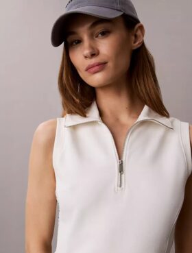 Vestido sem mangas com fecho de correr de 1/4 em malha felpuda