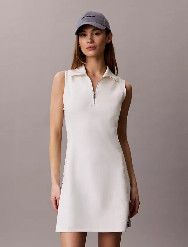 Vestido sem mangas com fecho de correr de 1/4 em malha felpuda Vestido sem mangas com fecho de correr de 1/4 em malha felpuda